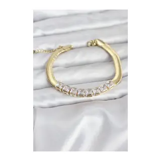 316L Çelik Gold Renk Kare Zirkon Taşlı Yılan Zincirli Kadın Bileklik