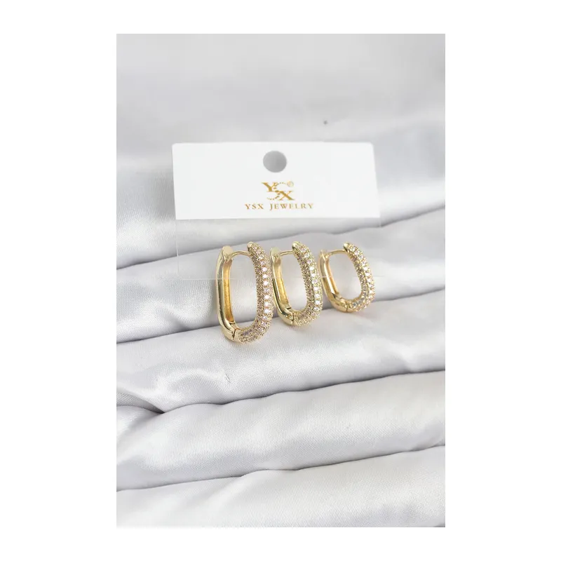 Pirinç Gold Renk Zirkon Taşlı Halka Model YSX Trio Küpe Seti