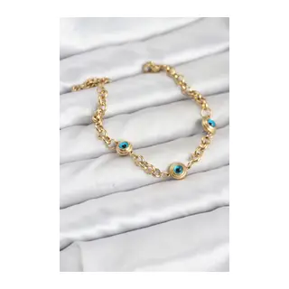 316L Çelik Nazar Model Gold Renk Kadın Bileklik