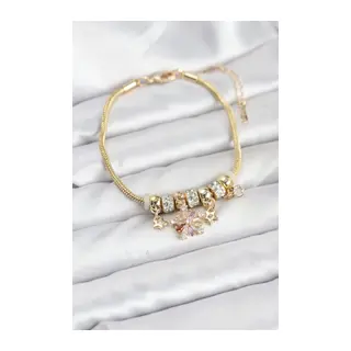Pirinç Gold Renk Renkli Yıldız Charmlı Kadın Bileklik