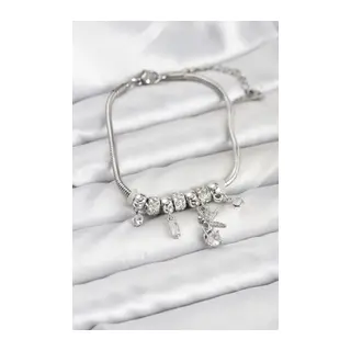 Pirinç Gümüş Renk Tinkerbell Charmlı Kadın Bileklik