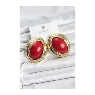 Pirinç Kırmızı Badem Model Vintage Gold Kadın Küpe