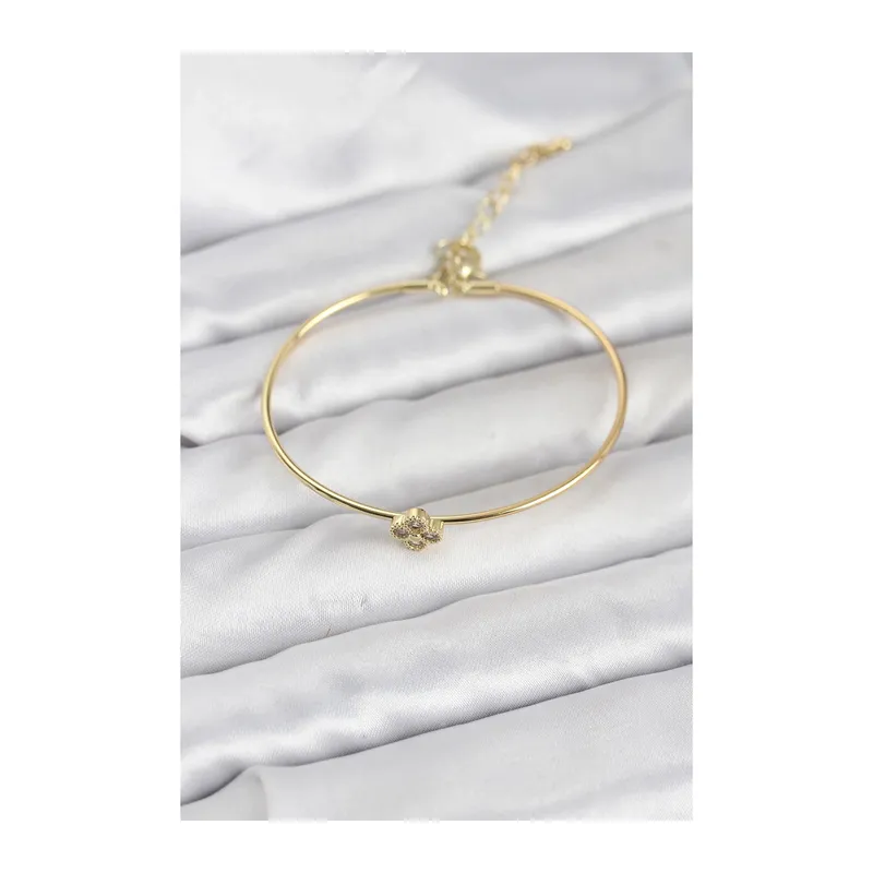 Zirkon Taşlı Yonca Model Gold Renk Kadın Bileklik