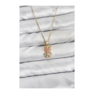 316L Çelik Zincir Gold Renk Teddy Bear Model Zirkon Taşlı Kadın Kolye