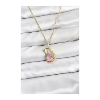 316L Çelik Zincir Gold Renk Pembe Kuğu Model Zirkon Taşlı Kadın Kolye