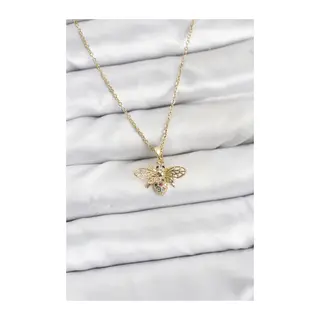 316L Çelik Zincir Gold Renk Sinek Model Zirkon Taşlı Kadın Kolye