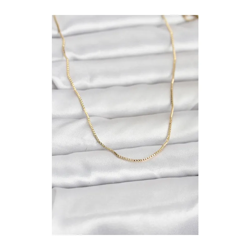 CM 14K Gold Renk İnce Kare Zincirli Model 60 cm Kadın Kolye