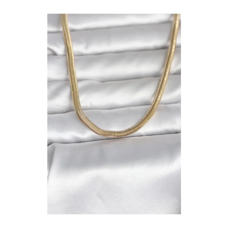 CM 14K Gold Renk Yassı Yılan Zincir Model 45 cm Kadın Kolye