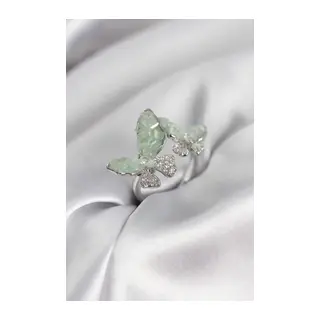 Gümüş Renk Su Yeşili Kelebek Model Zirkon Taşlı Kadın Yüzük