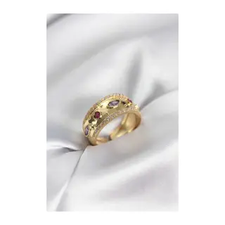Gold Renk Zirkon Taşlı Vintage Kadın Yüzük