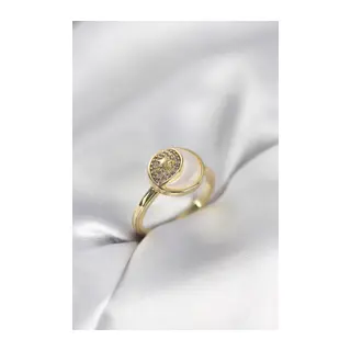 Ay Yıldız Model Gold Renk Zirkon Taşlı Kadın Yüzük