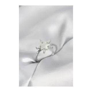 Gümüş Renk Yıldız Model Sedefli Zirkon Taşlı Kadın Yüzük