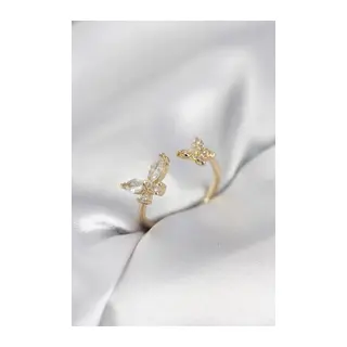 Kelebek Model Zirkon Taşlı Gold Renk Kadın Yüzük