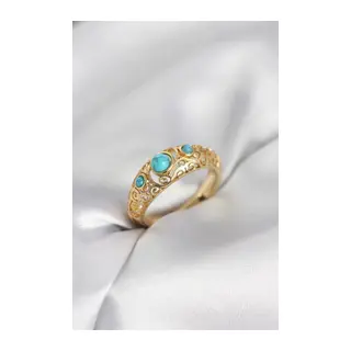 Vintage Model Mavi Taşlı Gold Renk Kadın Yüzük
