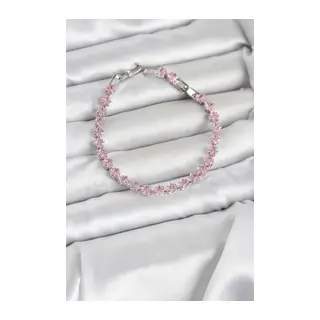 Pembe Kare Zirkon Taşlı Gümüş Renk Pirinç Su Yolu Kadın Bileklik