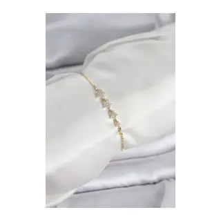 Gold Renk Zirkon Taşlı Yıldız Model Asansörlü Kadın Bileklik