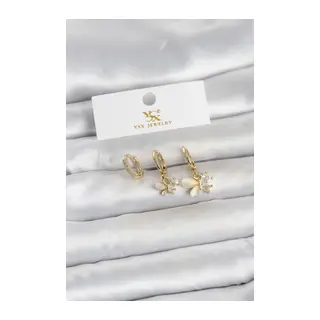 Pirinç Gold Renk Kelebek Model 3'lü Kadın Küpe