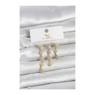 Pirinç Gold Renk Sıralı Kutup Yıldızı Model 3'lü Kadın Küpe