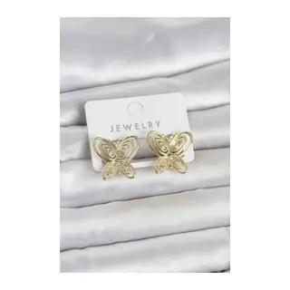 Füsun Küpesi Model Gold Renk Kelebek Model Pirinç Kadın Küpe