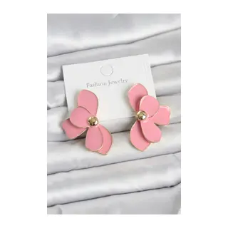 Pembe Mineli Lotus Model Pirinç Kadın Küpe