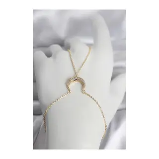 Pirinç Gold Renk Hilal Model Zirkon Taşlı Kadın Şahmeran