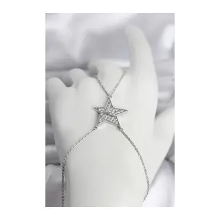 Pirinç Gümüş Renk Zirkon Taşlı Yıldız Model Kadın Şahmeran