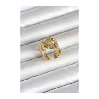 316L Çelik Gold Renk Yelpaze Model Kadın Yüzük