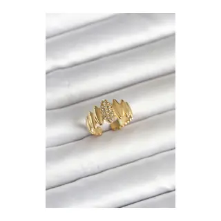 316L Çelik Gold Renk Zirkon Taşlı Vintage Model Kadın Yüzük