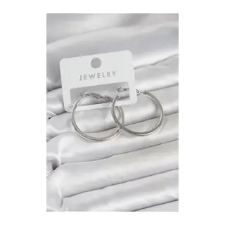 Gümüş Renk Pirinç Köşeli Kenar Halka 32 mm Kadın Küpe
