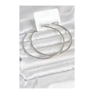 Gümüş Renk Pirinç Köşeli Kenar Halka 72 mm Kadın Küpe