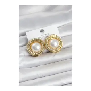 Pirinç Gold Renk Sarmal Model İncili Kadın Küpe