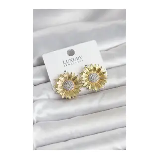 Papatya Model Zirkon Taşlı Pirinç Gold Renk Kadın Küpe