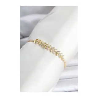 Pirinç Gold Renk Zirkon Taşlı Çavuş Model Su Yolu Kadın Bileklik