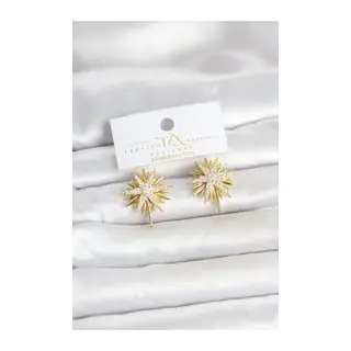 Zirkon Taşlı Pirinç Gold Renk Kutup Yıldızı Kadın Küpe