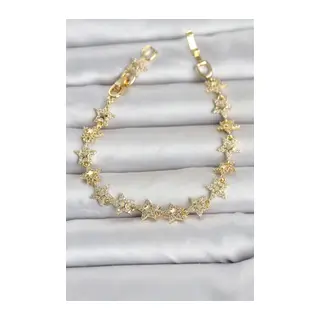 Sıralı Yıldız Model Zirkon Taşlı Gold Renk Pirinç Kadın Bileklik