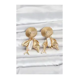 Gold Renk Deniz Temalı Vintage Kadın Küpe