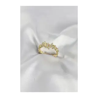 Gold Renk Pirinç Ritim Model Zirkon Taşlı Kadın Yüzük