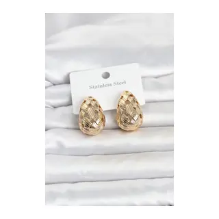 316L Çelik Gold Renk Motifli Damla Kadın Küpe