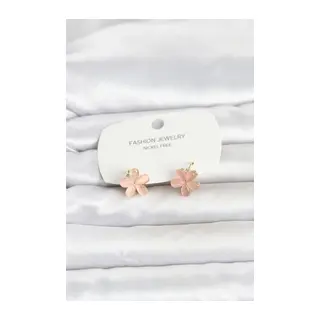Pirinç Gold Renk Pembe Çiçek Model Çocuk Küpe