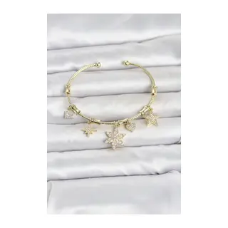 Pirinç Gold Renk Lotus Detay Charmlı Kadın Bileklik