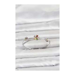 Pirinç Gümüş Renk Renkli Çiçek Model Kadın Bileklik