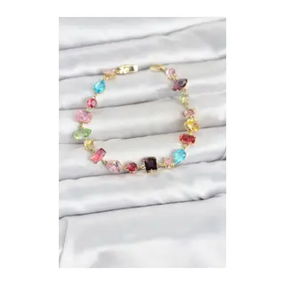 Karışık Renk Kristal Taşlı Kesimli Gümüş Renk Gema Kadın Bileklik