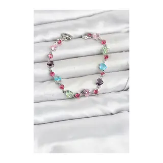 Kristal Taşlı Kalp Kesimli Karışık Renkli Gümüş Renk Gema Kadın Bileklik
