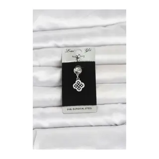 316L Cerrahi Çelik Zirkon Taşlı Sallantılı Yonca Model Göbek Piercing