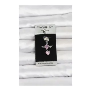 316L Cerrahi Çelik Pembe Zirkon Taşlı Kanat Model Göbek Piercing