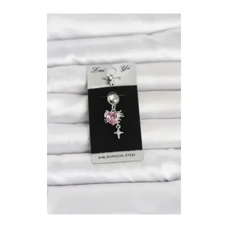 316L Cerrahi Çelik Pembe Zirkon Taşlı Model Göbek Piercing
