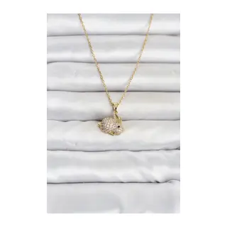 316L Çelik Zincir Gold Renk Zirkon Taşlı Tavşan Model Kadın Kolye