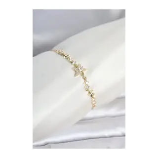 Gold Renk Pirinç Yıldız Model Asansörlü Kadın Bileklik
