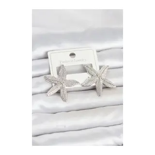 Gümüş Renk Pirinç Deniz Yıldızı Model Kadın Küpe