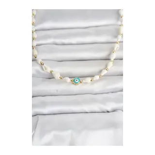 Doğal Deniz Kabuğu Dizili Nazarlı Model Kolye